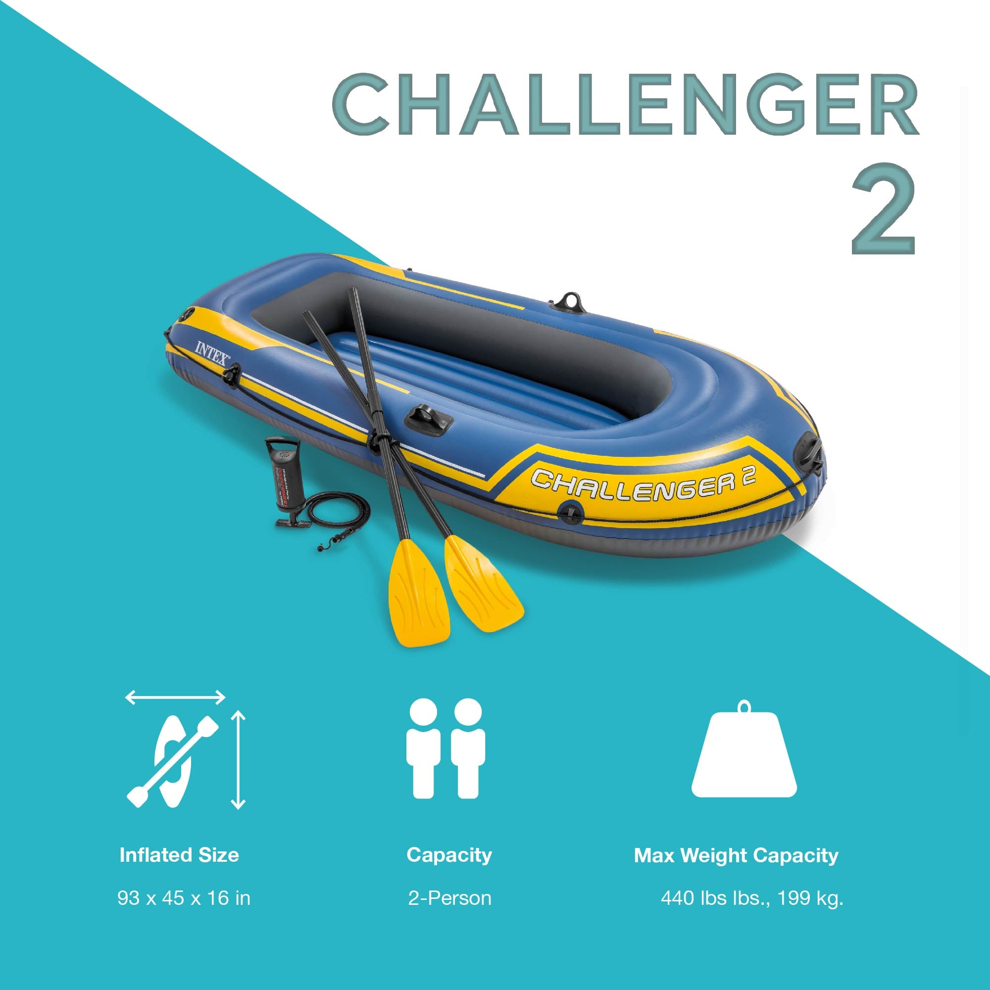 Intex Challenger 2 Inflatable 2 Person Boat Raft Set w/ Oars & Air Pump (2 Pack)