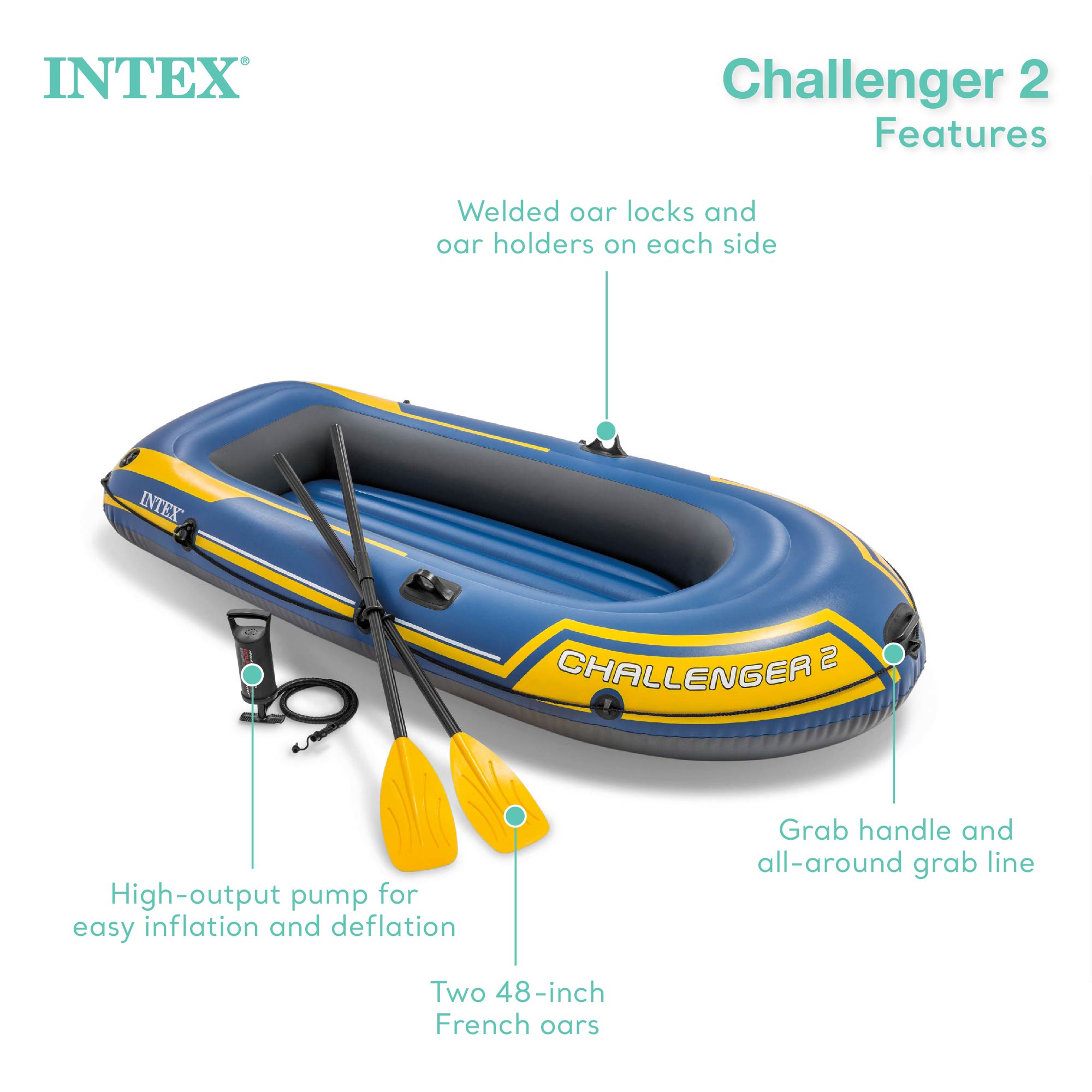 Intex Challenger 2 Inflatable Boat Raft Set w/ Oars & Air Pump (For Parts) - VMInnovations