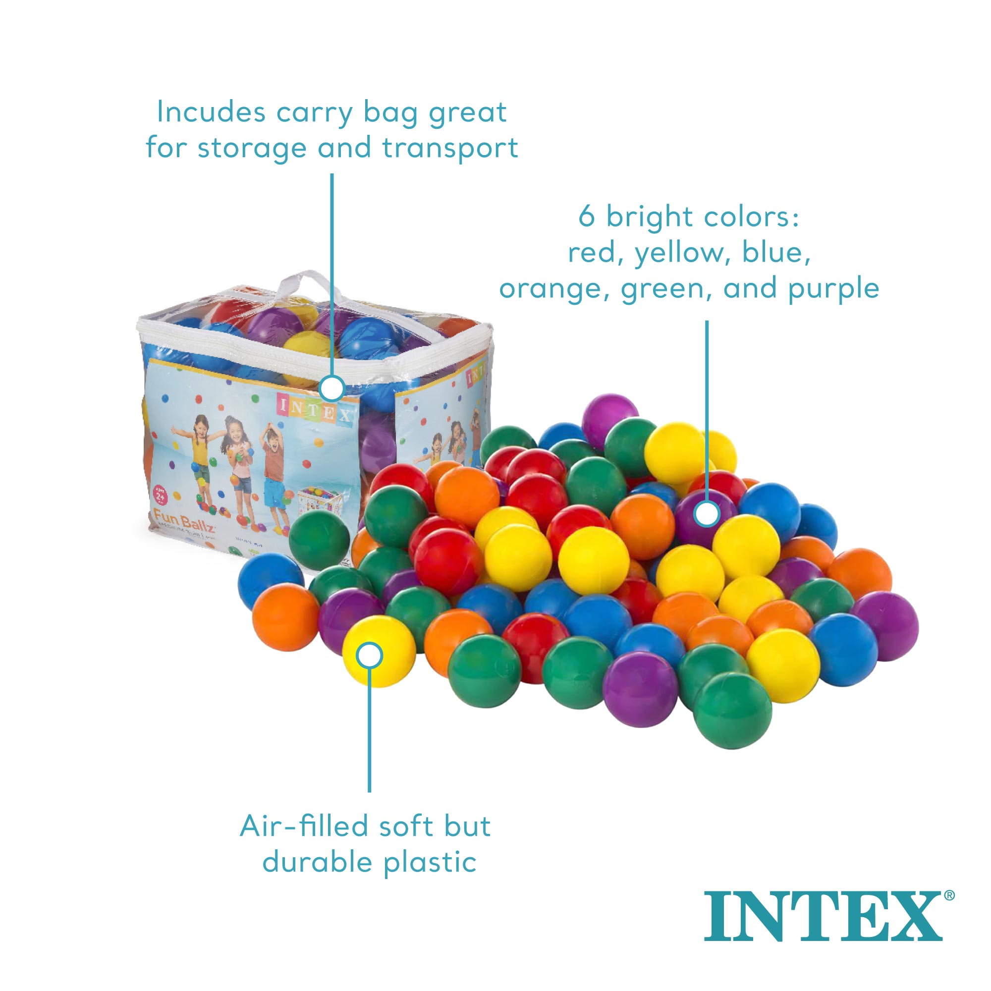 INTEX Large Plastic Balls Multi-Colored Fun Ballz 100 Pack | 49600EP (Open Box) - VMInnovations