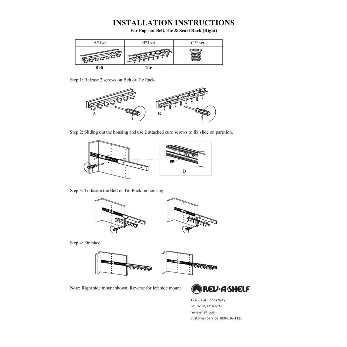Rev-A-Shelf Sidelines TRCPOSL-14-SN-1 14 Inch Pop-Out Tie Rack, Satin Nickel