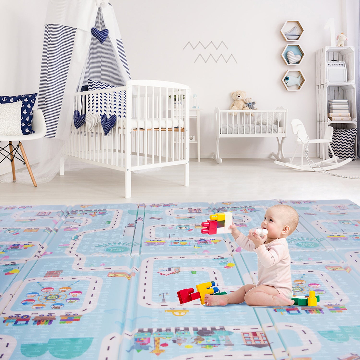 ISFC INSURFINSPORT Large Folding Portable Waterproof Crawling Blue Baby Play Mat (Refurbished)