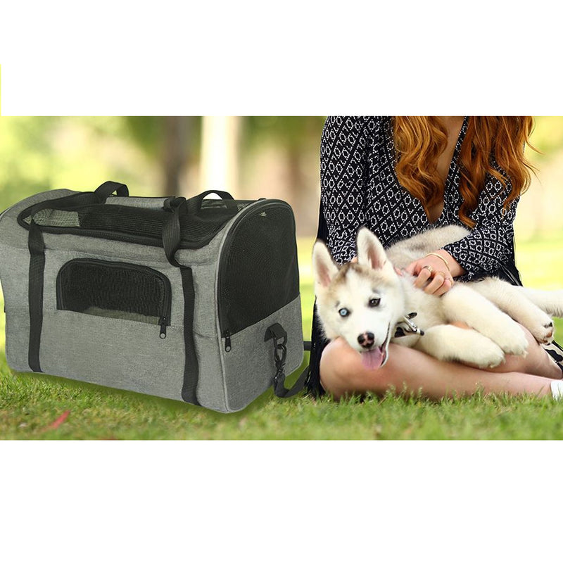 ISFC Foldable Breathable Mesh Pet Travel Carrier Bag for Cats and Dogs, Gray