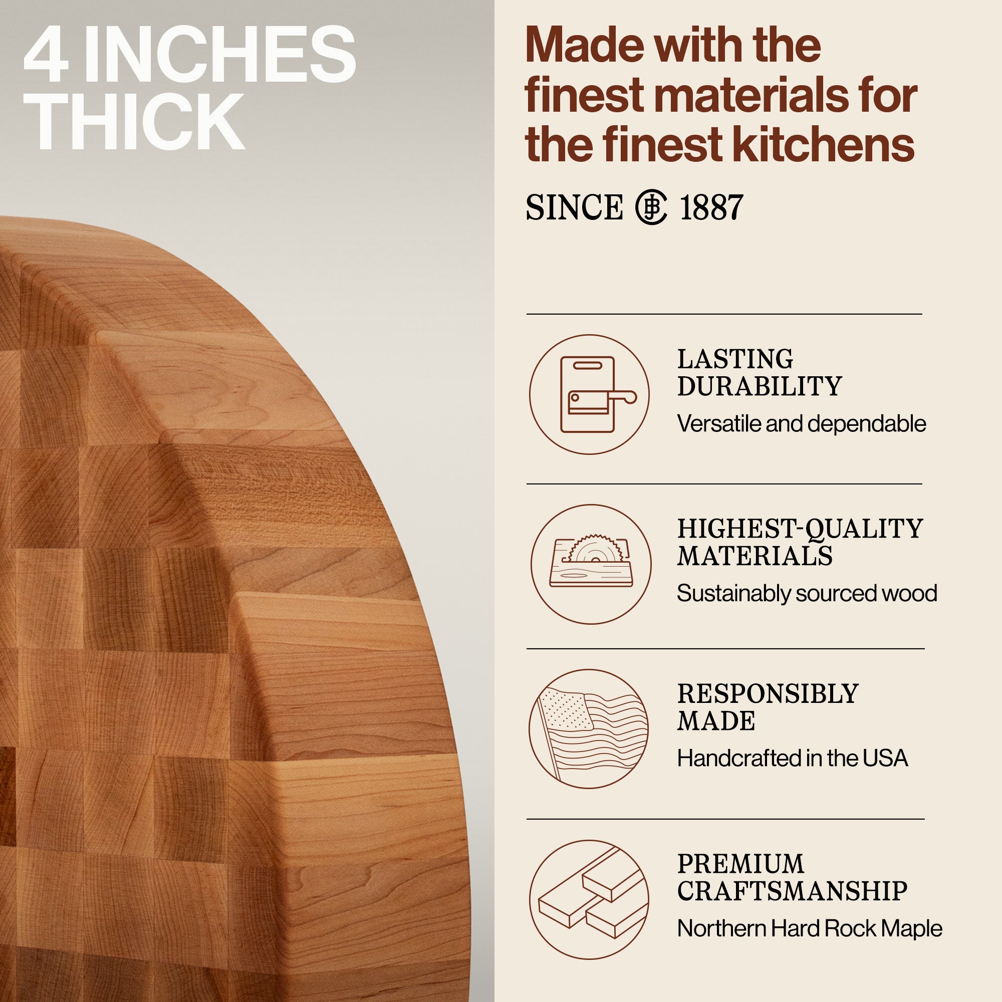 John Boos Medium Maple Wood End Grain Cutting Board for Kitchen, 24" x 24" x 4" - VMInnovations
