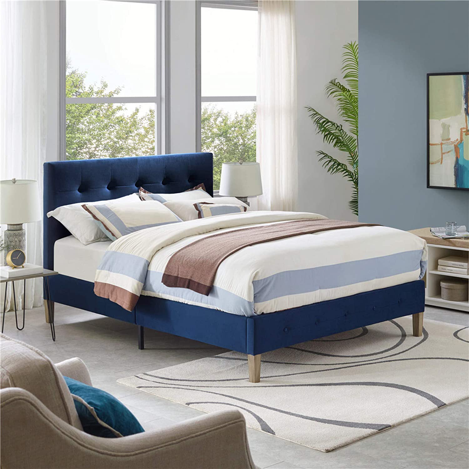 Classic Brands Seattle Modern Tufted Platform Bed Frame, King, Antonio Sapphire - VMInnovations