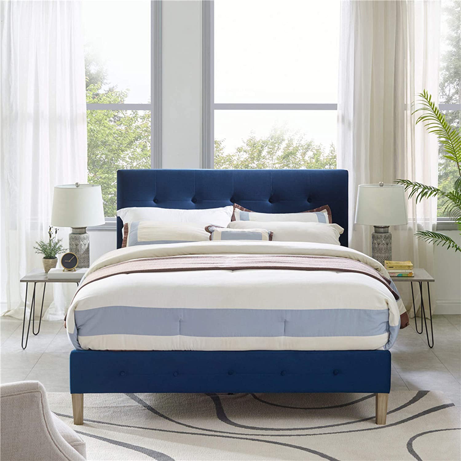 Classic Brands Seattle Modern Tufted Platform Bed Frame, King, Antonio Sapphire - VMInnovations