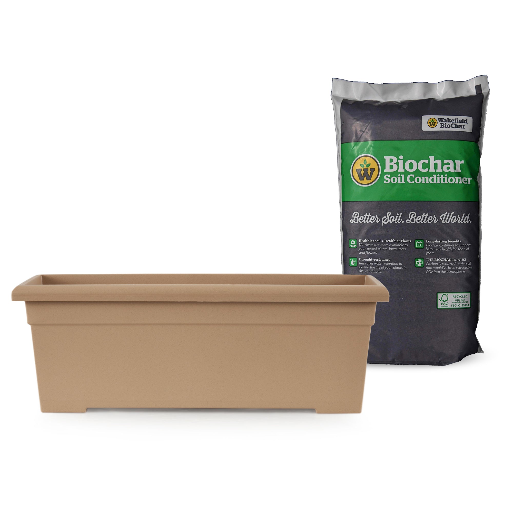 Akro Mils 28in Plastic Romana Sandstone Planter & Wakefield 1lb Soil Conditioner - VMInnovations