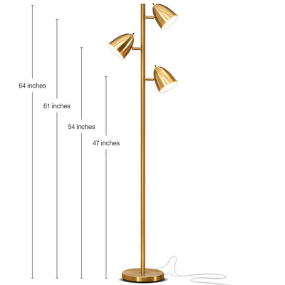 Brightech Jacob Adjustable 3 Light Tree Floor Lamp Pole with LED Lights, Brass