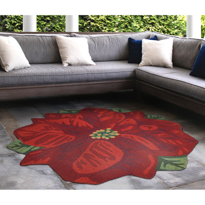 Liora Manne Front Porch Indoor and Outdoor Area Rug, Poinsettia, 3 Feet Round