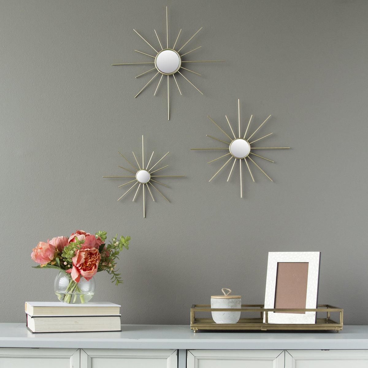Stratton Home Mirror Metallic Modern Wall Art Decor Set of 3, Gold (Damaged)