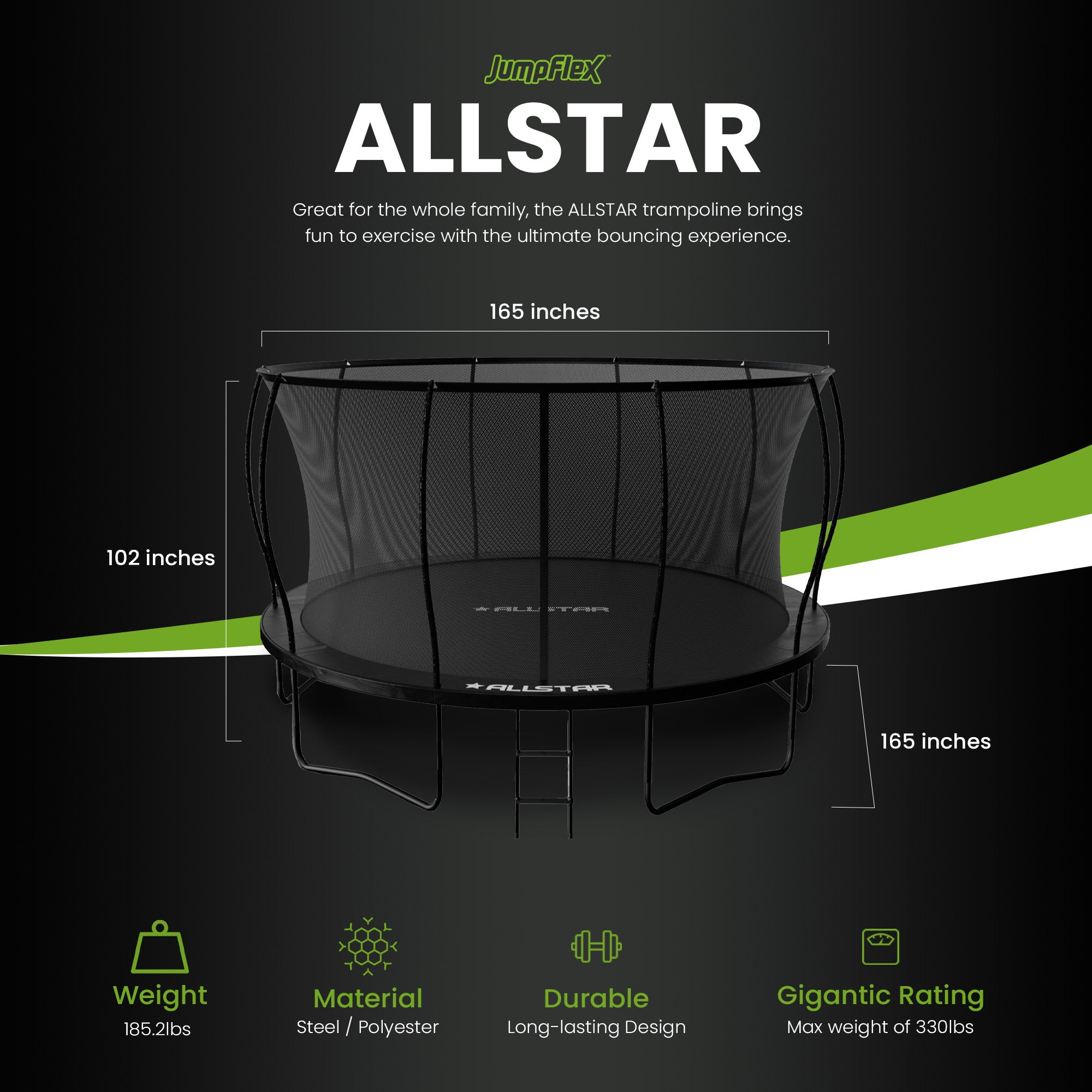ALLSTAR 14' Trampoline for Kids Outdoor Backyard Play Equipment w/ Net & Ladder - VMInnovations