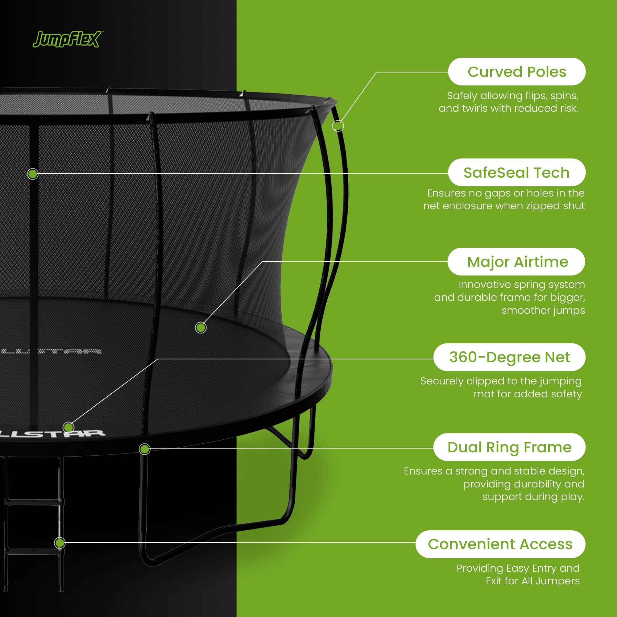 ALLSTAR 14' Trampoline for Kids Outdoor Backyard Play Equipment w/ Net & Ladder - VMInnovations