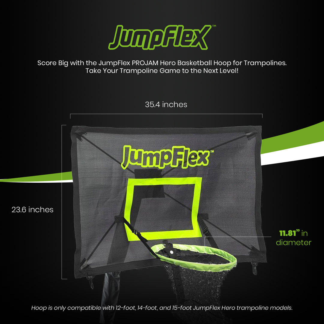 JumpFlex PROJAM Hero Basketball Hoop and Net Attachment for Trampolines, Black - VMInnovations
