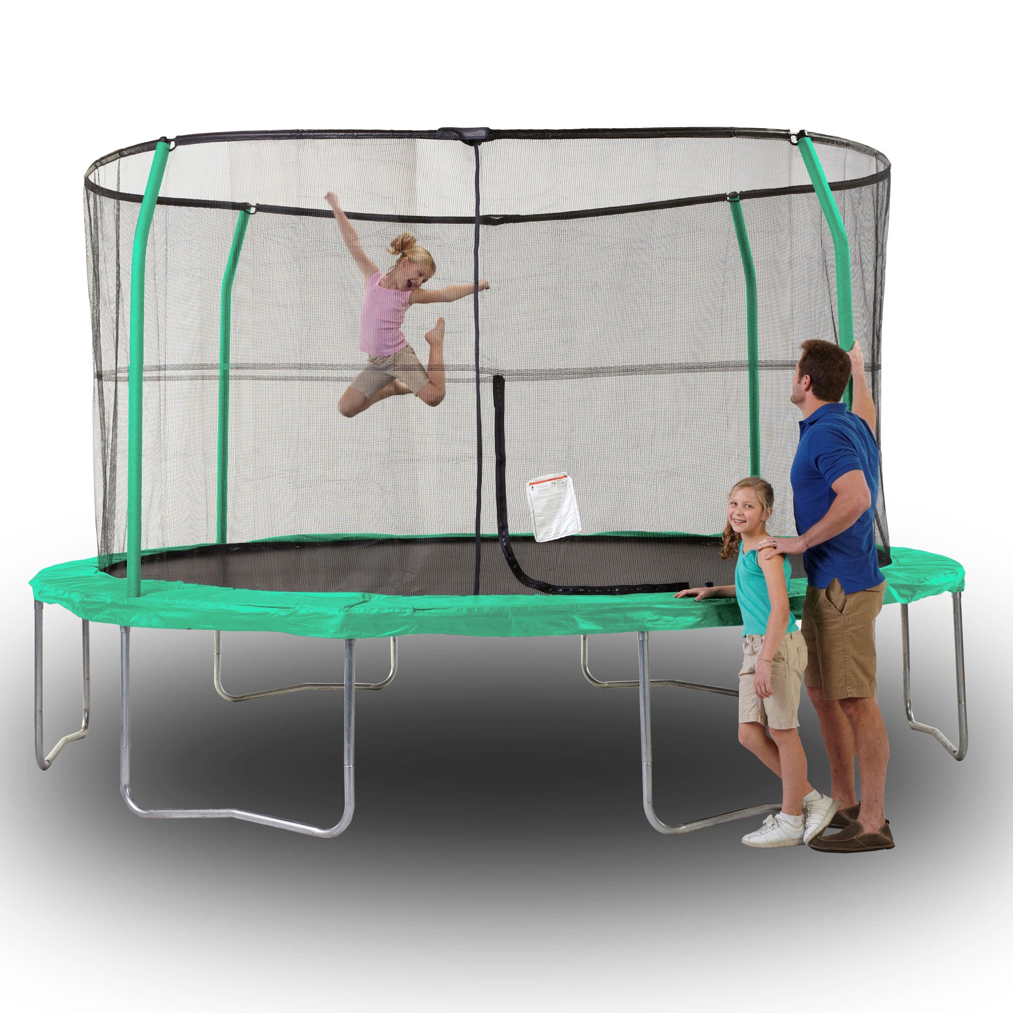 JumpKing JK1418C2 14 Foot Padded Enclosed Round Trampoline with G3 Poles, Green - VMInnovations