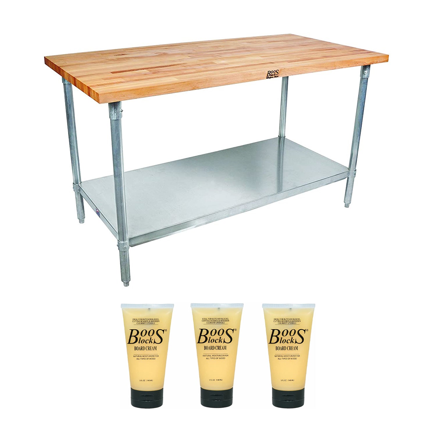 John Boos Maple Wood Top Work Table 48 x 24 x 1.5" and Block Board Natural Cream - VMInnovations
