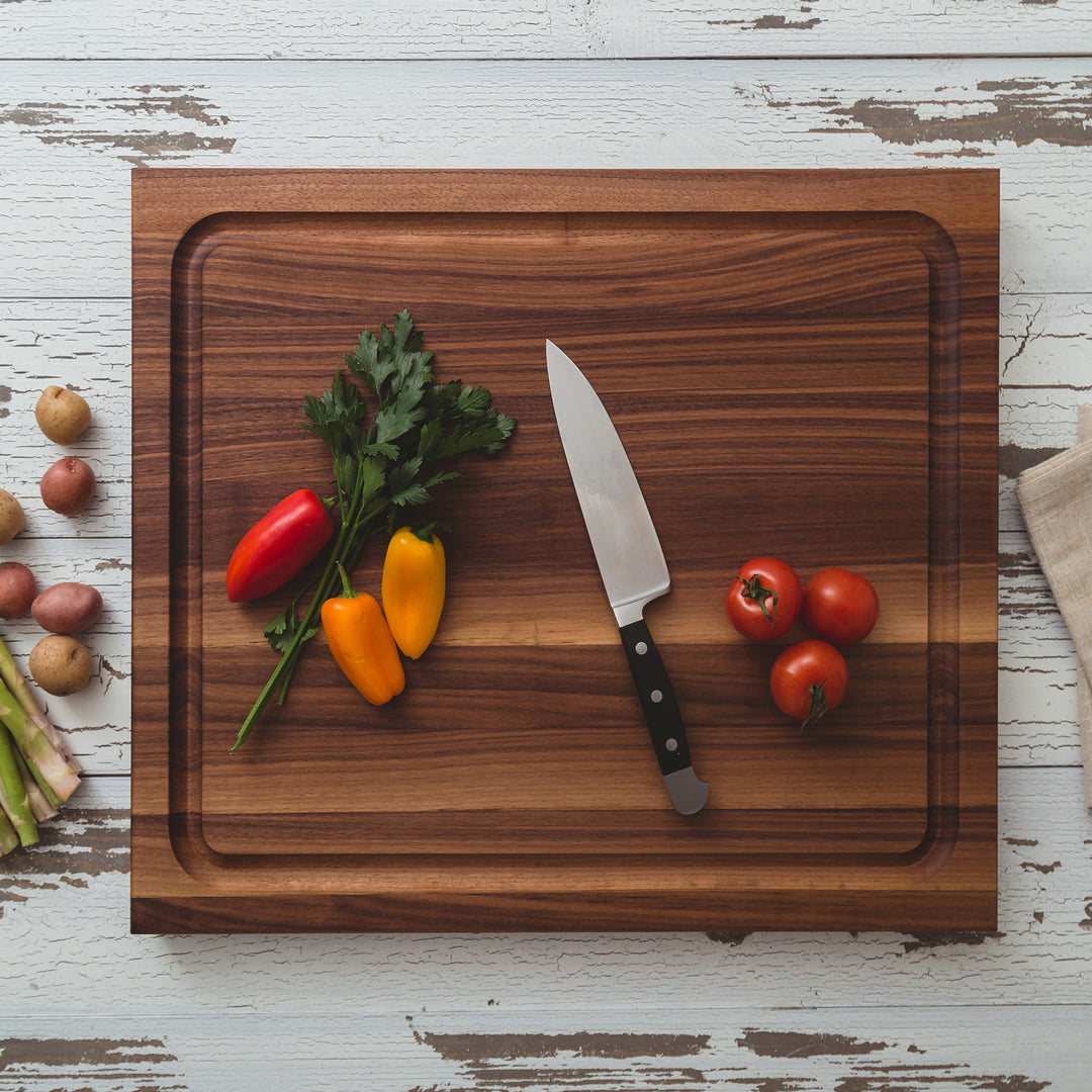 John Boos Walnut Wood Juice Groove Cutting Board w/ Boos Block Maintenance Set - VMInnovations