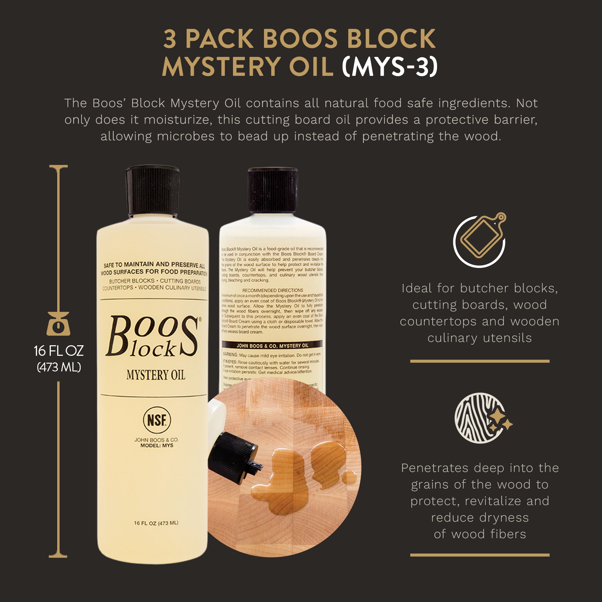 John Boos Block Wooden Board Natural Moisture Cream and Mystery Oil (6 Pack)