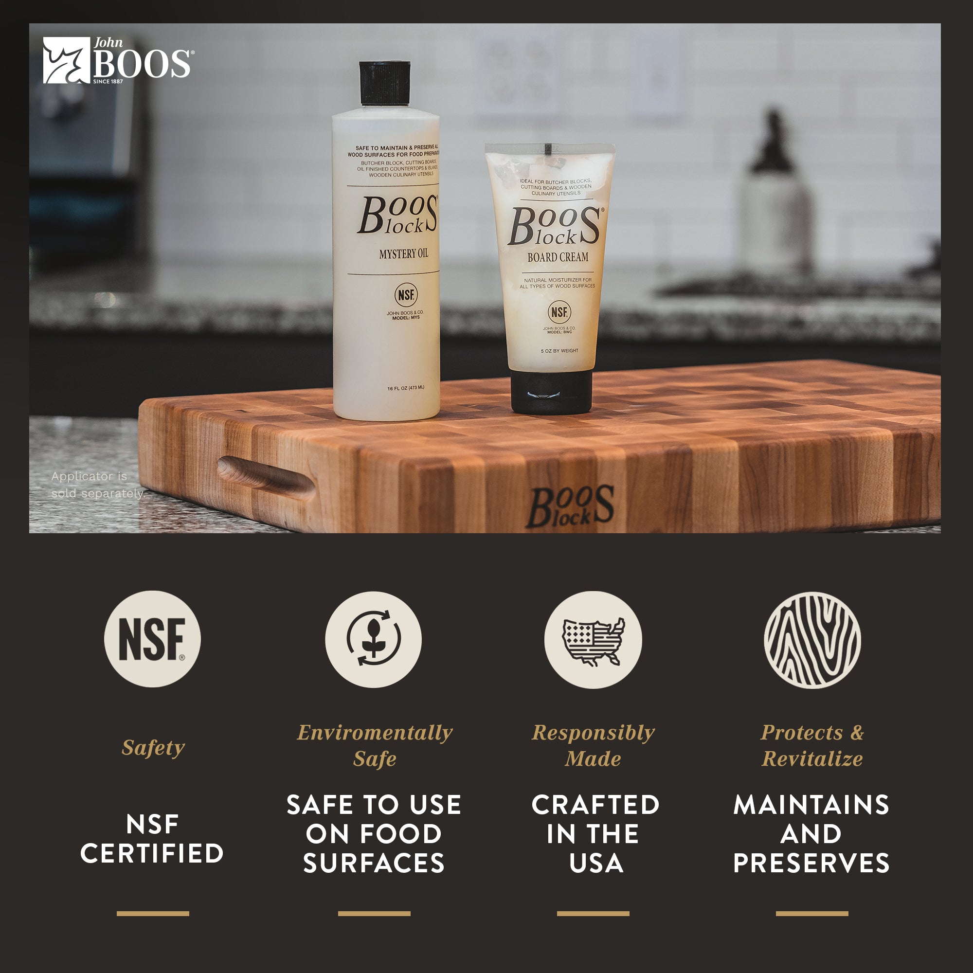 John Boos Block Wooden Board Natural Moisture Cream and Mystery Oil (6 Pack)