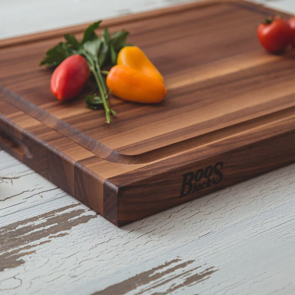 John Boos Walnut Wood Juice Groove Cutting Board w/ Boos Block Maintenance Set - VMInnovations