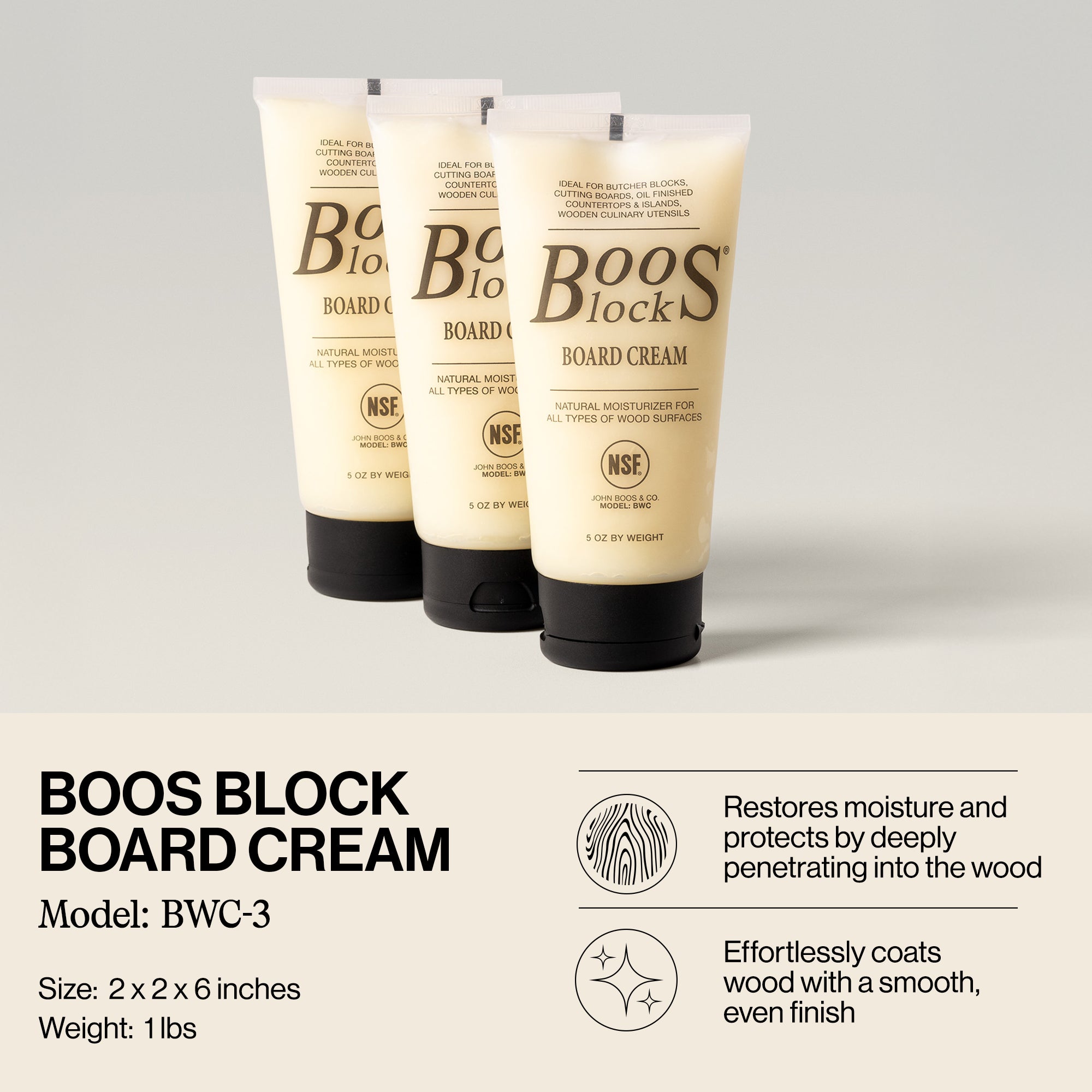 John Boos Butcher Block Board Natural Moisture Cream, 5 Oz (3 Pack) (Open Box) - VMInnovations