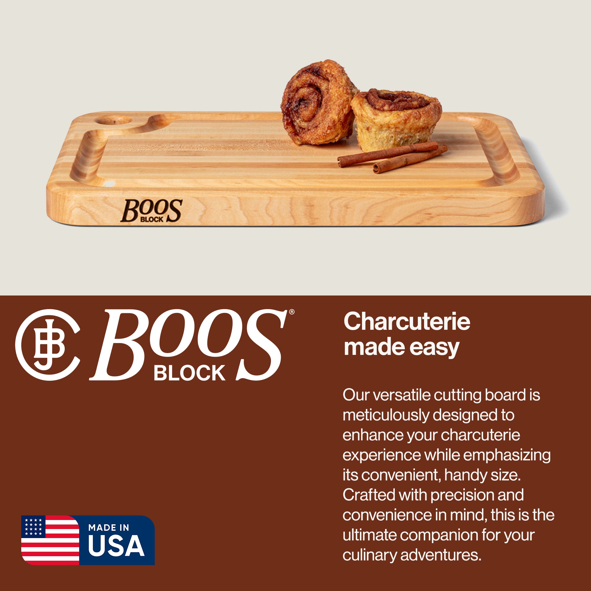 John Boos Prestige Maple Wood Edge Grain Kitchen Cutting Board,18" x 12" x 1.25"