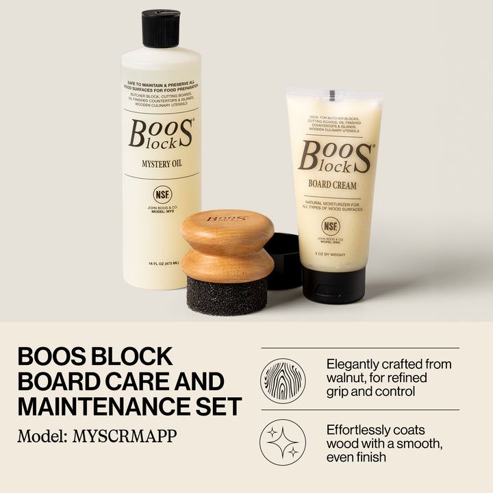 John Boos 3 Piece Maintenance Set with Mystery Oil, Board Cream, and Applicator - VMInnovations