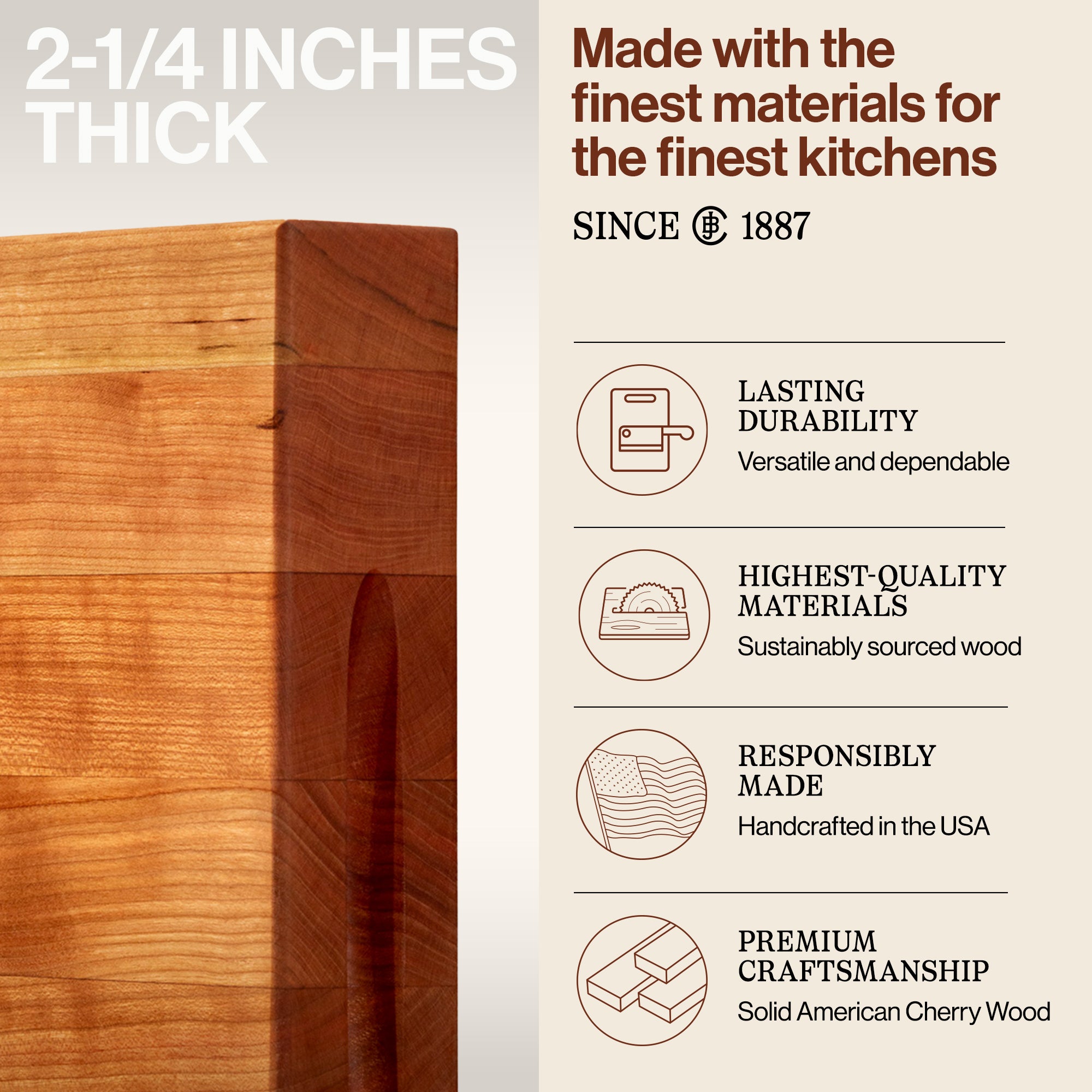 John Boos Cherry Wood End Grain Cutting Board,18" x 12" x 2.25" (Used) - VMInnovations