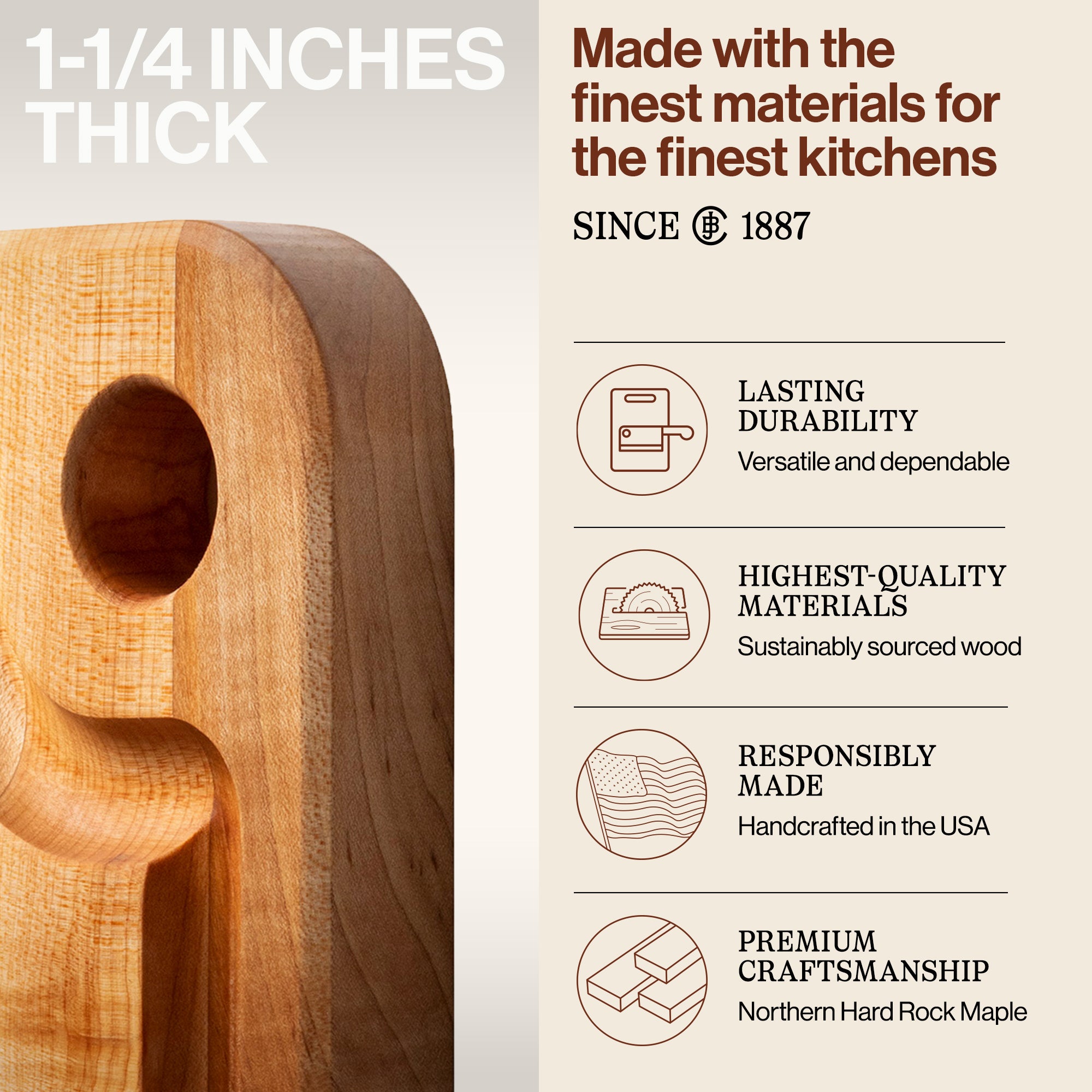 John Boos Maple Wood Edge Grain Kitchen Cutting Board,16"x10"x1.25"(Used)