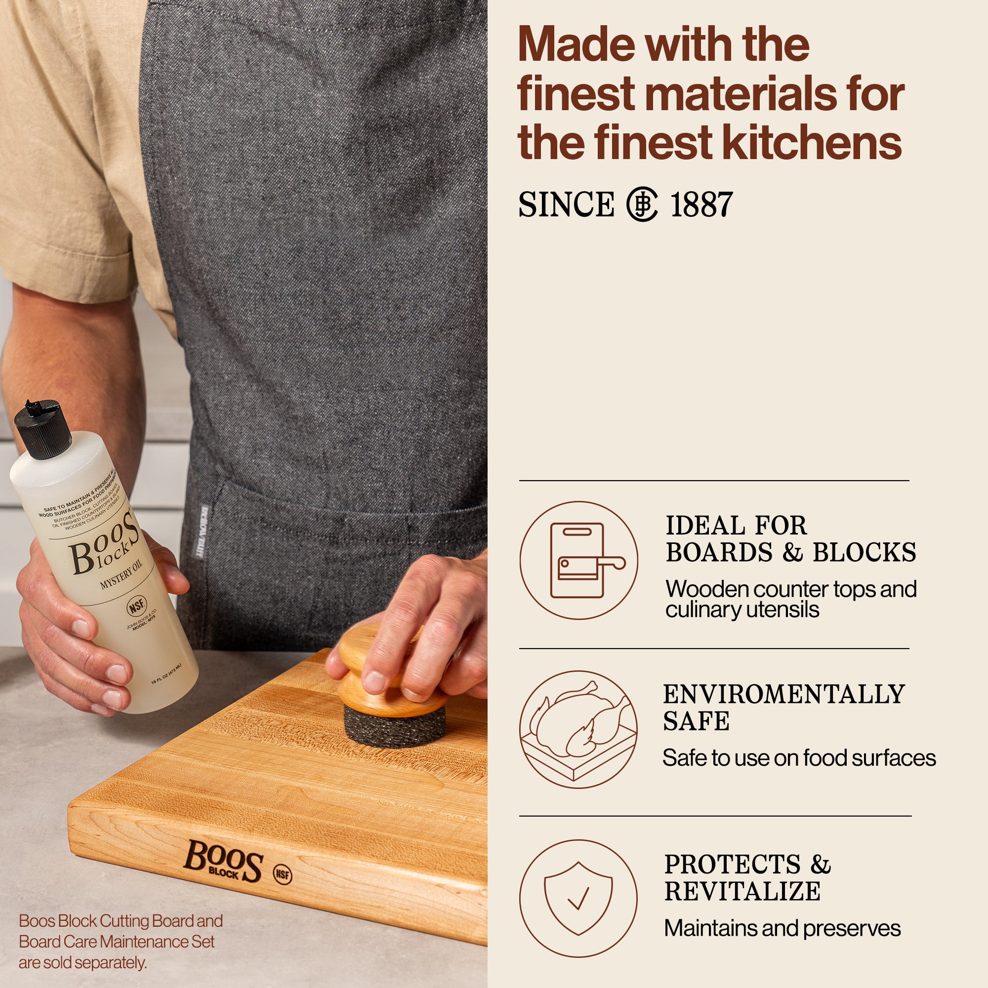 John Boos 16 fl oz Oil & Applicator Wooden Cutting Board Care Set (Open Box) - VMInnovations