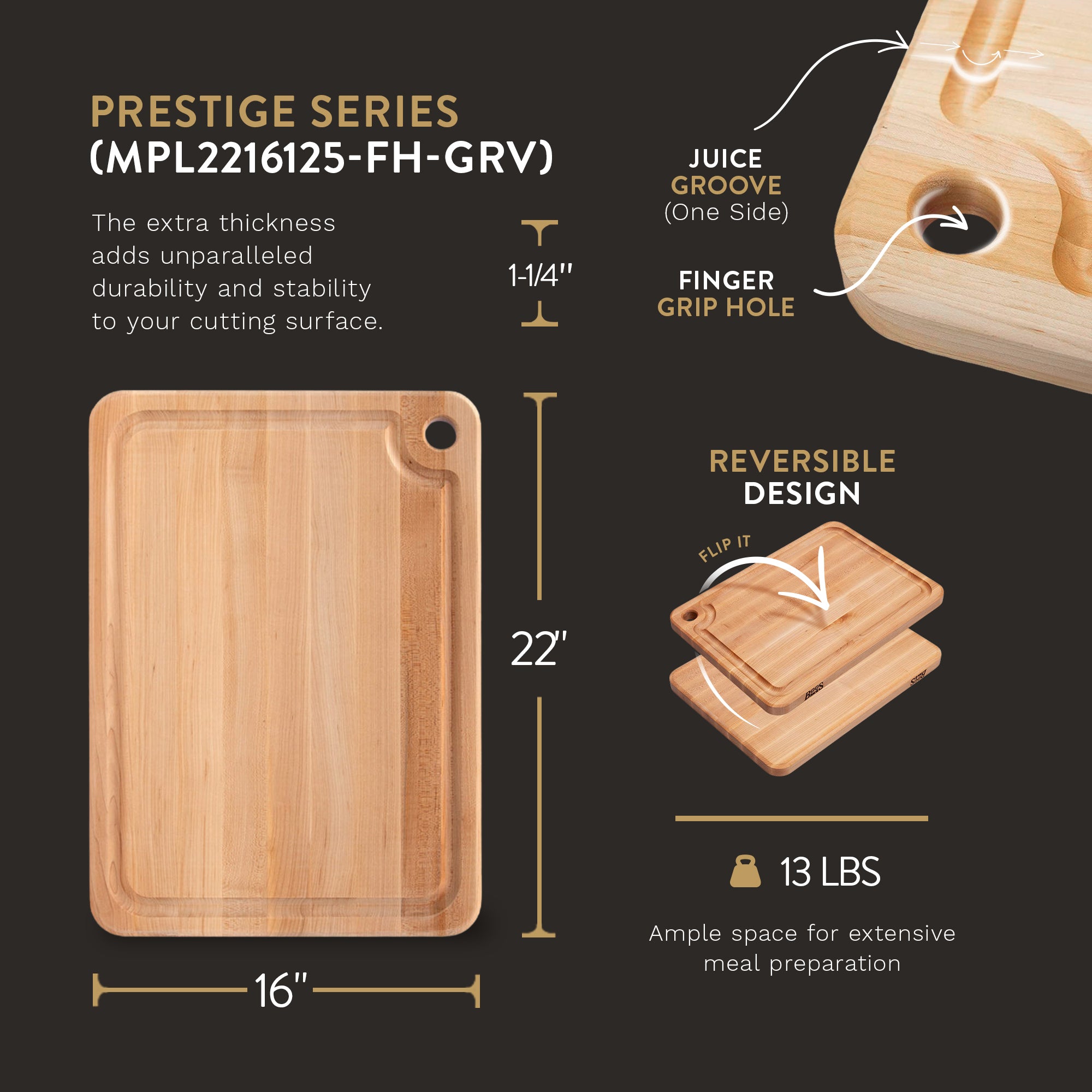John Boos Maple Wood Edge Grain Kitchen Cutting Board,22" x 16" x 1.25" (Used) - VMInnovations
