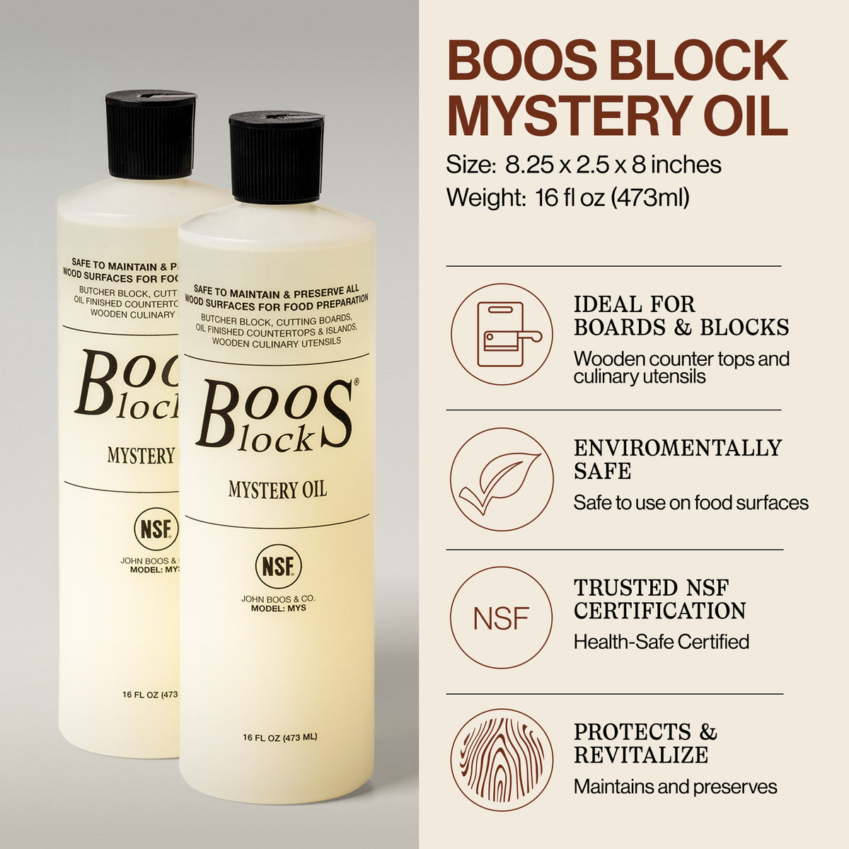 John Boos Block 32 fl oz Oil & Applicator Cutting Board Care Set (Open Box) - VMInnovations