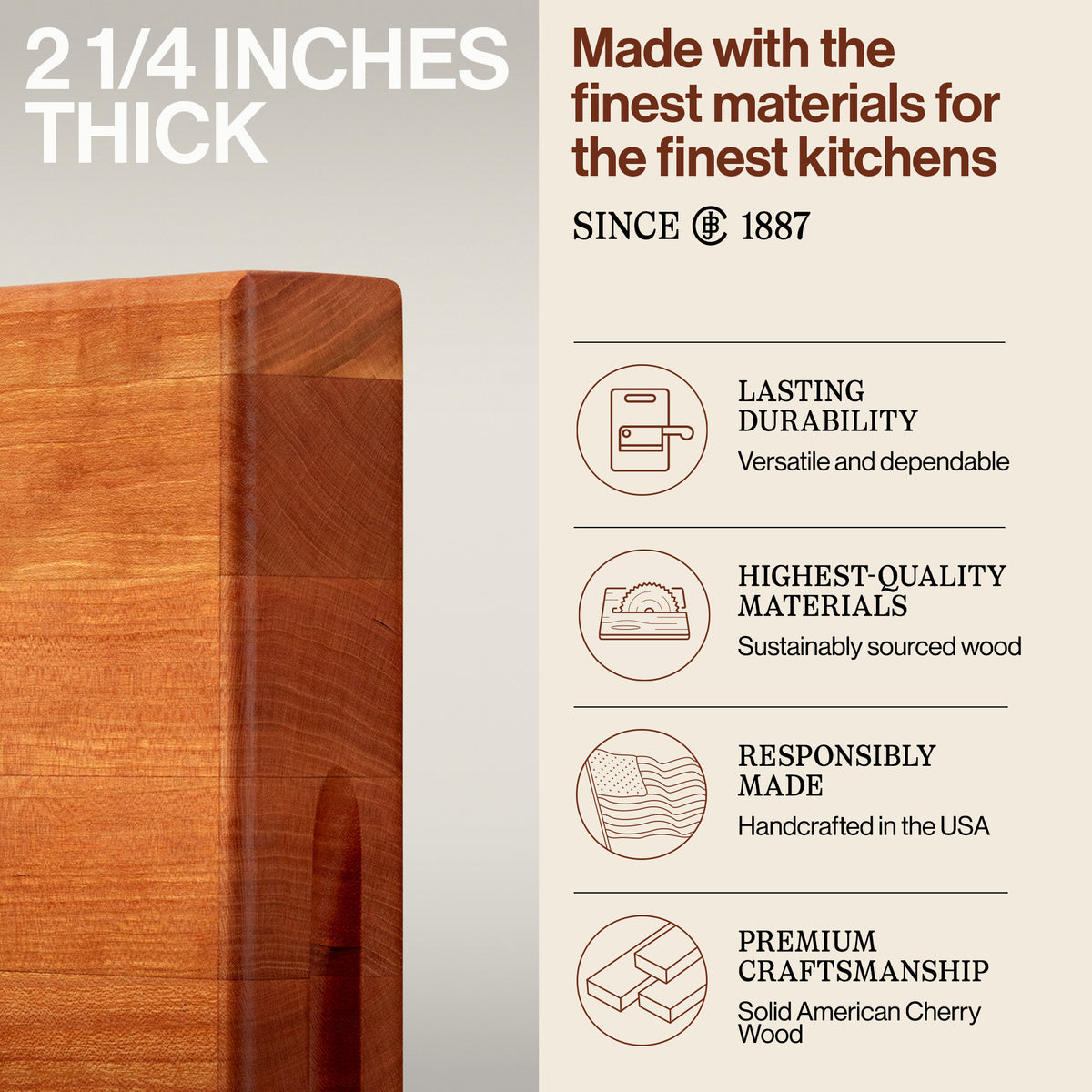 John Boos Cherry Wood Edge Grain Cutting Board for Kitchen Prep, 20"x15"x2.25"