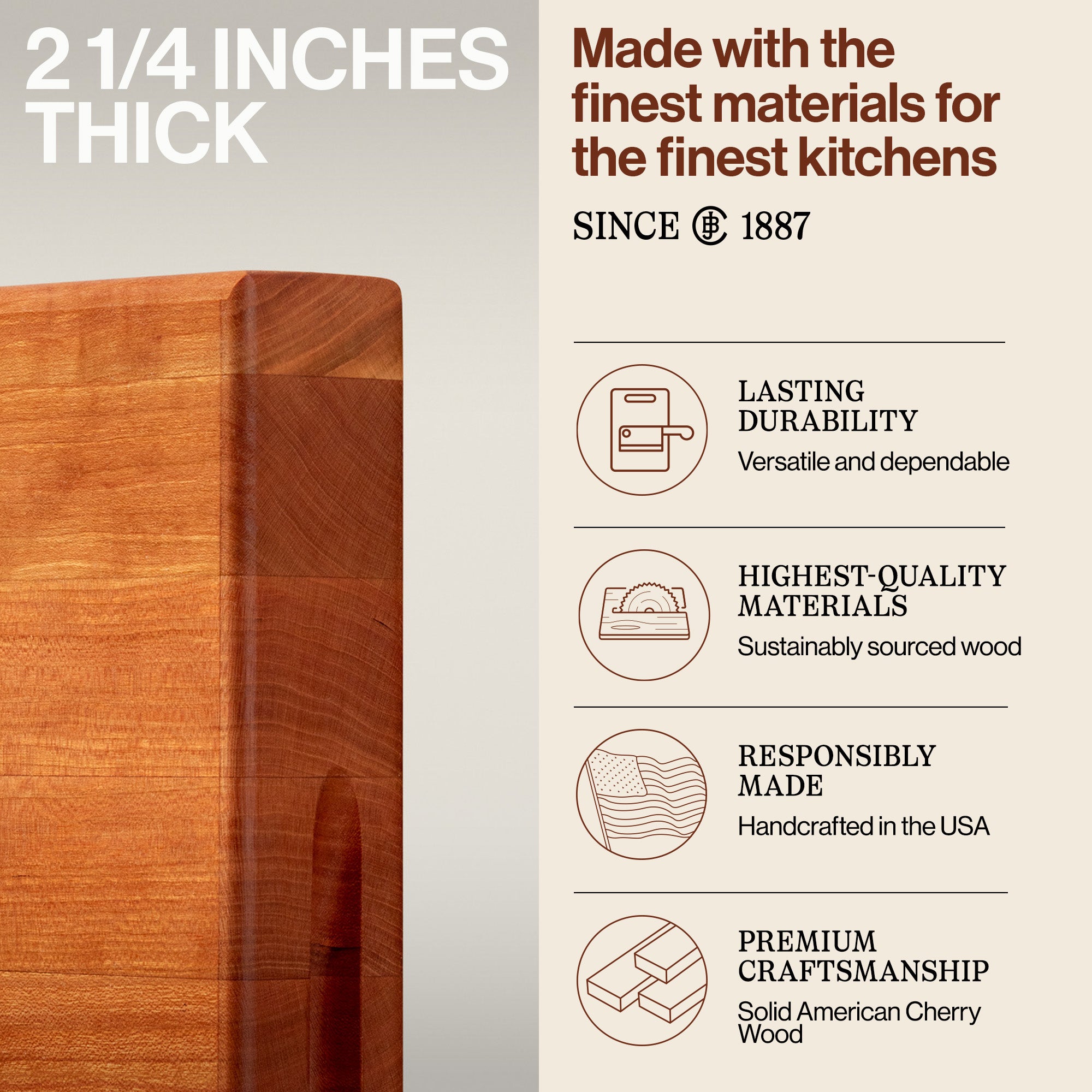 John Boos Cherry Wood Edge Grain Cutting Board for Kitchen Prep, 20"x15"x2.25"