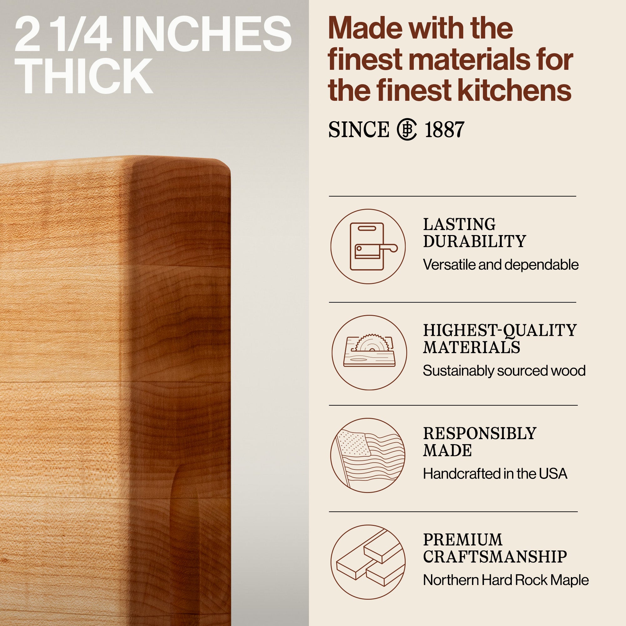 John Boos 20 Inch Wide Flat Edge Grain Cutting Board, Maple Wood (Open Box) - VMInnovations
