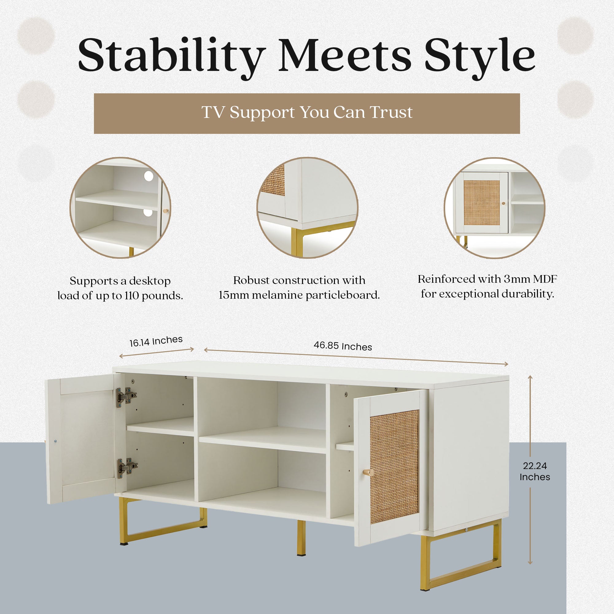 JOMEED TV Console Stand Table Cabinet Entertainment Center, White (Open Box) - VMInnovations