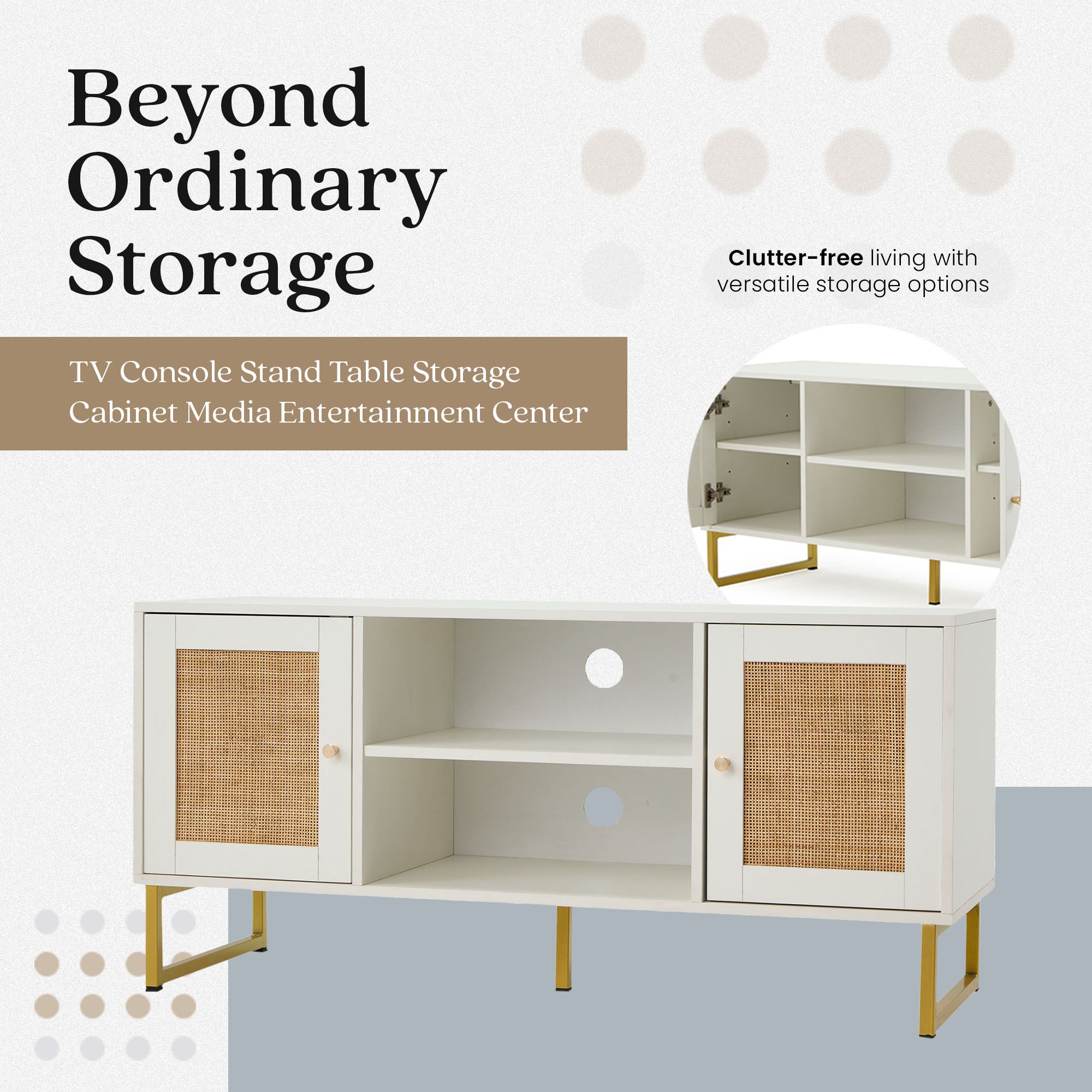 JOMEED TV Console Stand Table Cabinet Media Entertainment Center, White (Used) - VMInnovations