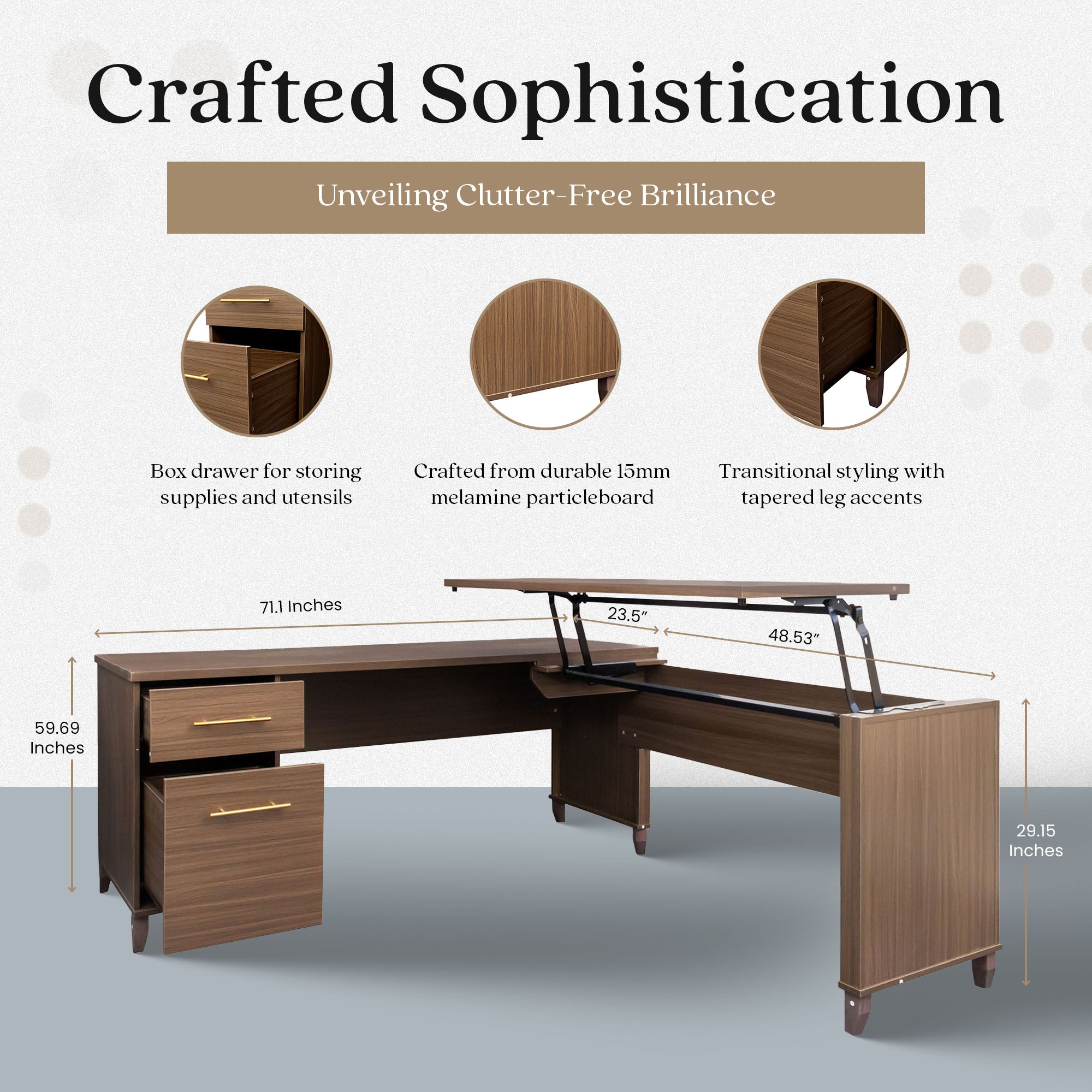 JOMEED Adjustable 3 Position Sit to Stand L Shaped Office Desk with File Cabinet