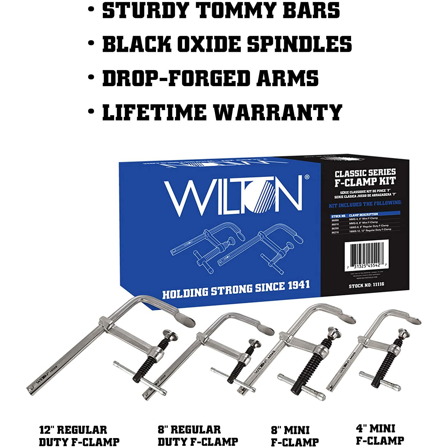 Wilton Tools JPW-11116 Regular Duty Drop Forged Oxide Spindle F Clamp, 4 Pack