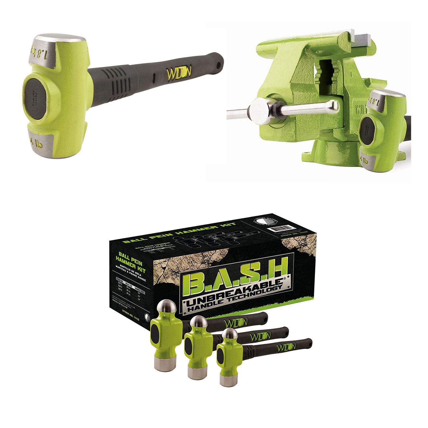 Wilton Bash 6.5 Inch Vise And 12 Inch Hammer + 3 Piece Grip Ball Peen Hammer Kit - VMInnovations
