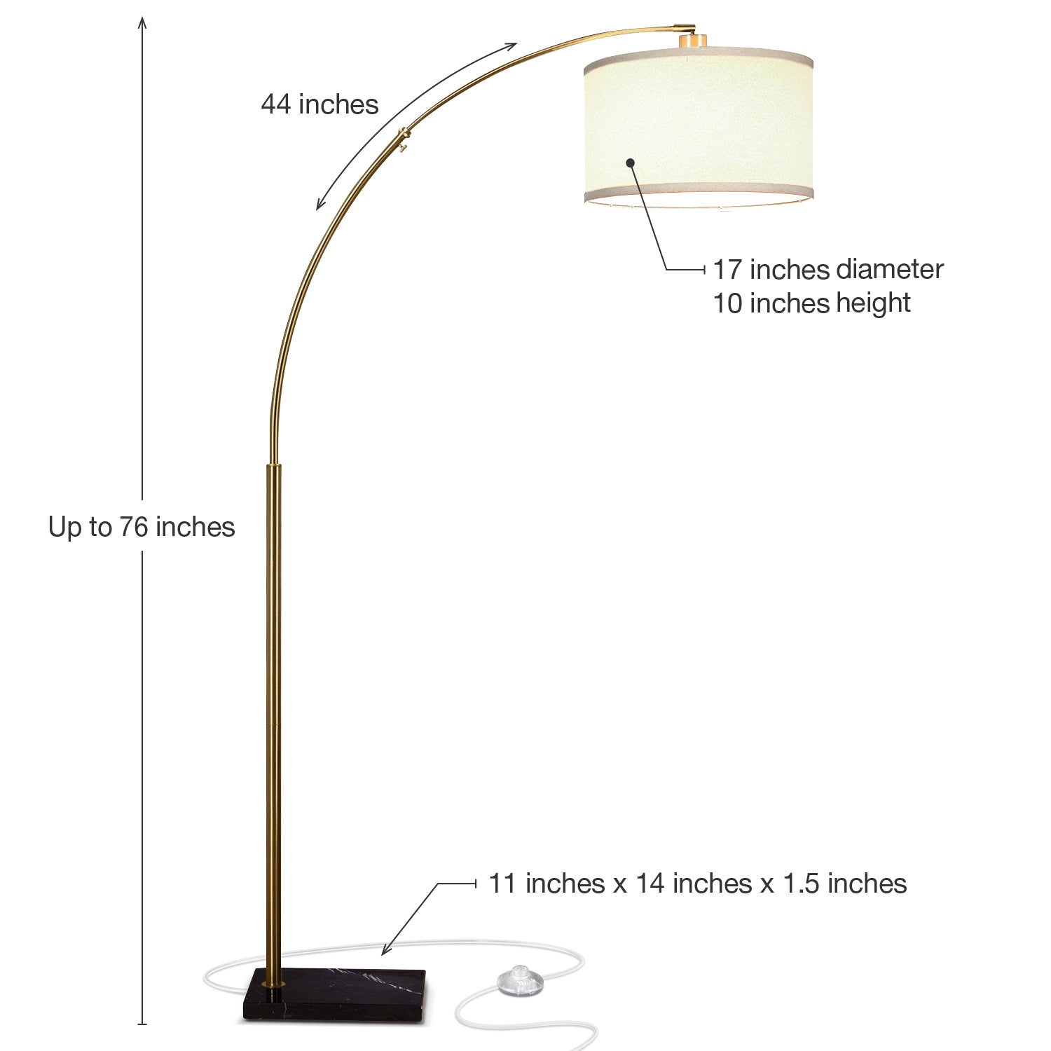 Brightech Logan Arc Floor Lamp w/ LED Bulb & Drum Shade, Antique Brass(Open Box) - VMInnovations