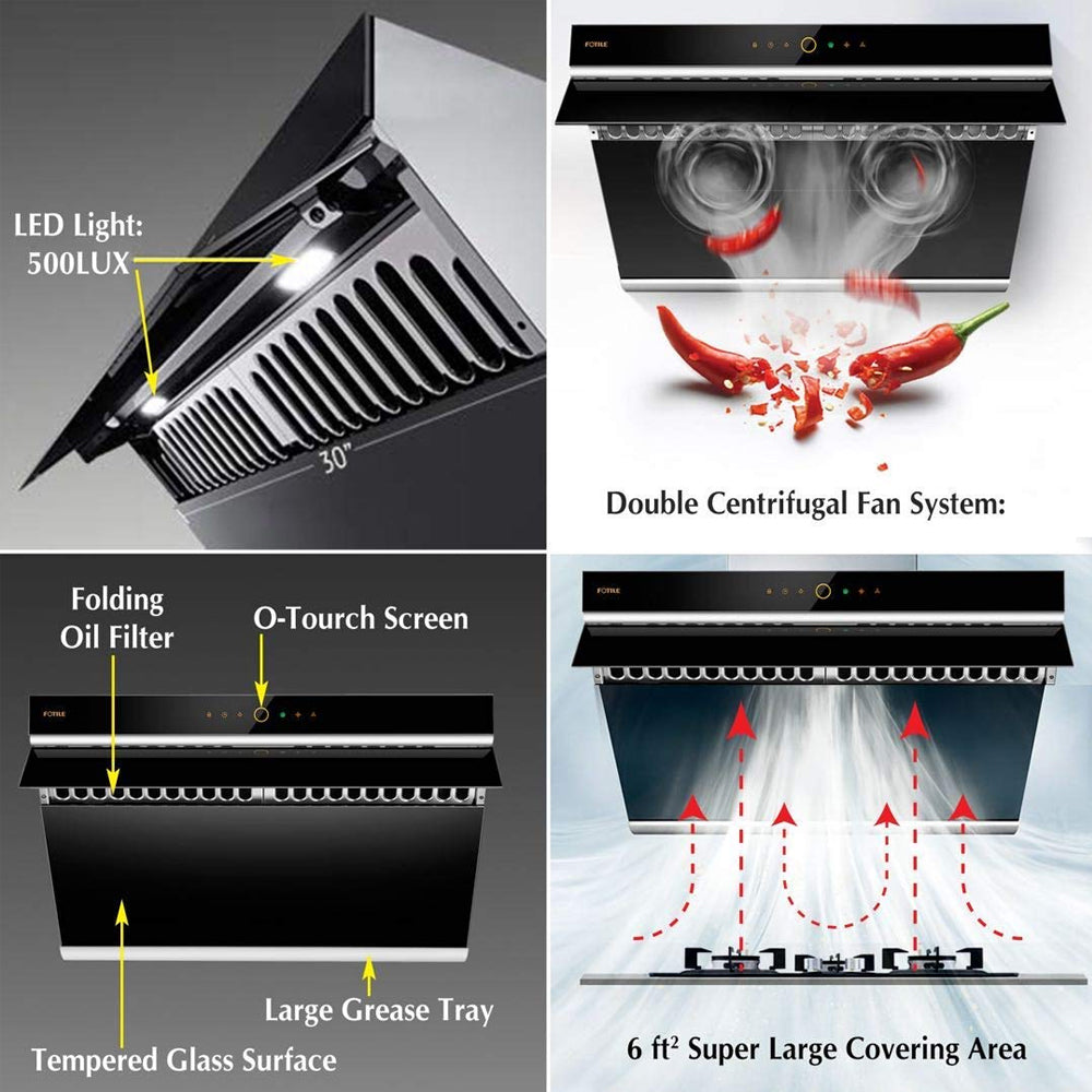 FOTILE Hands Free Under Cabinet Wall Mount Kitchen Range Hood, Black Glass(Used)