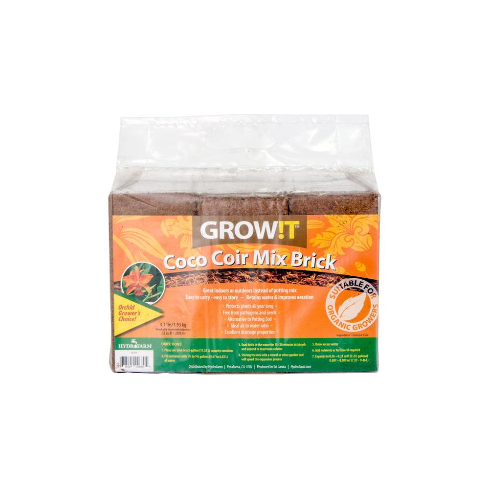 Hydrofarm GROW!T JSCPB All Natural Pathogen Free Coco Coir Mix Brick, Pack of 3 - VMInnovations