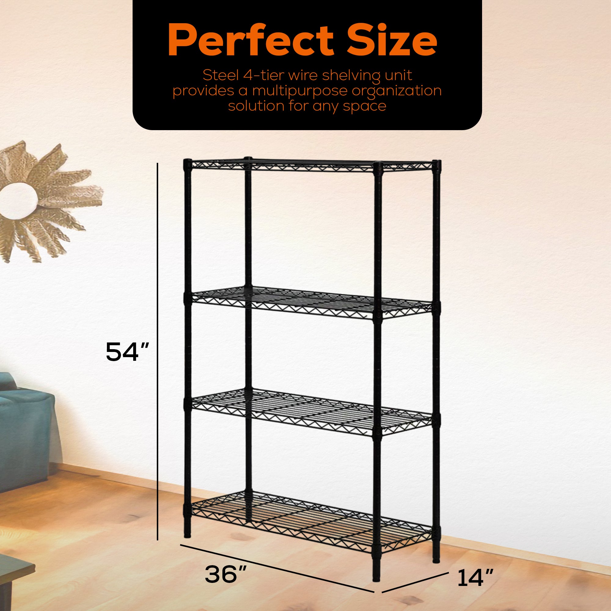 36" x 54" 4-Tier Freestanding Wire Home Shelving Unit, Black (Open Box) - VMInnovations