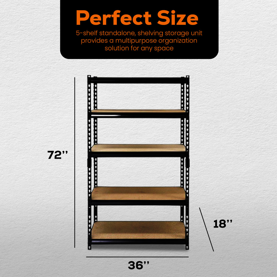 Juggernaut Storage 36" x 72" 5 Shelf Steel Utility Shelving Storage Unit, Black - VMInnovations