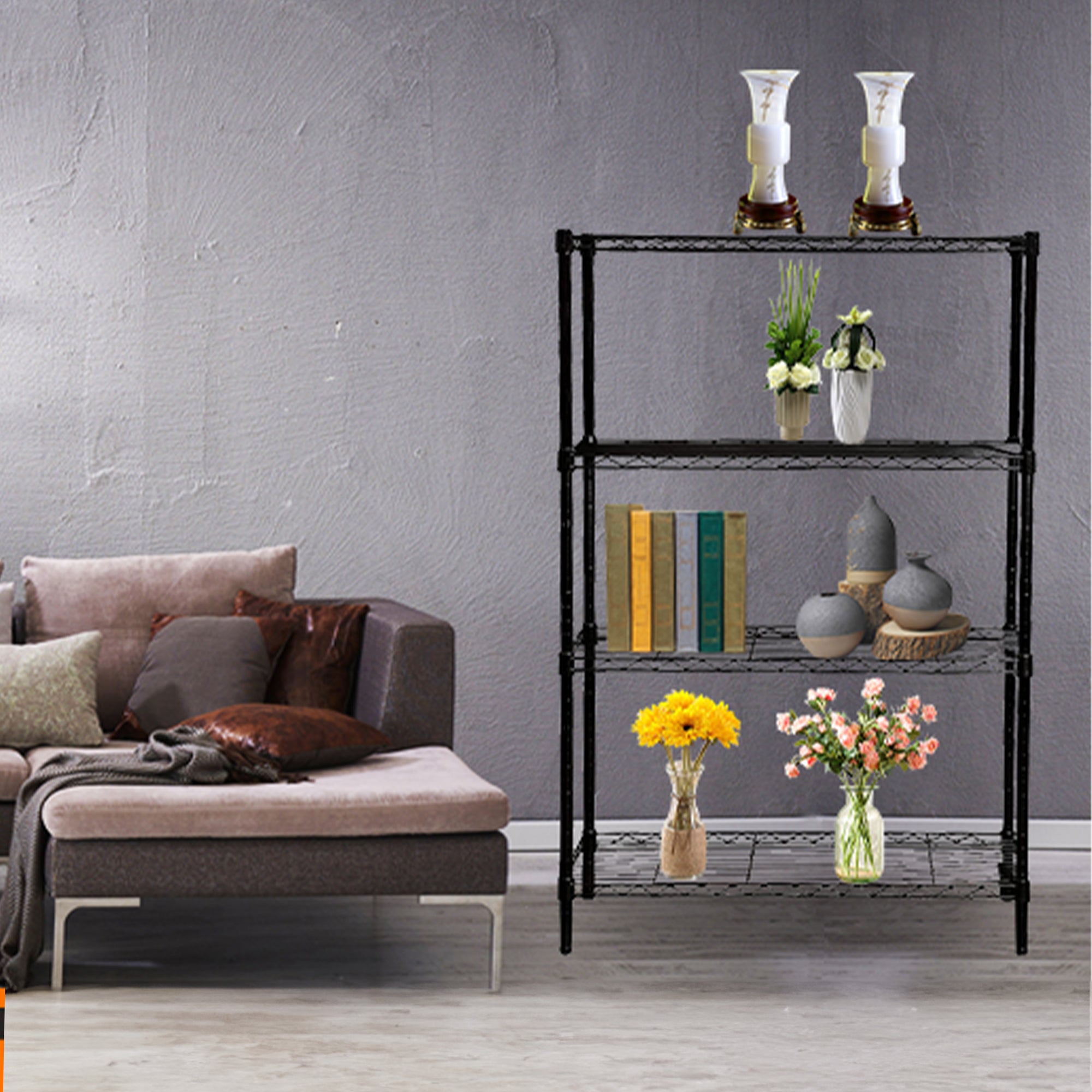 36" x 54" 4-Tier Freestanding Wire Home Shelving Unit, Black (Open Box) - VMInnovations