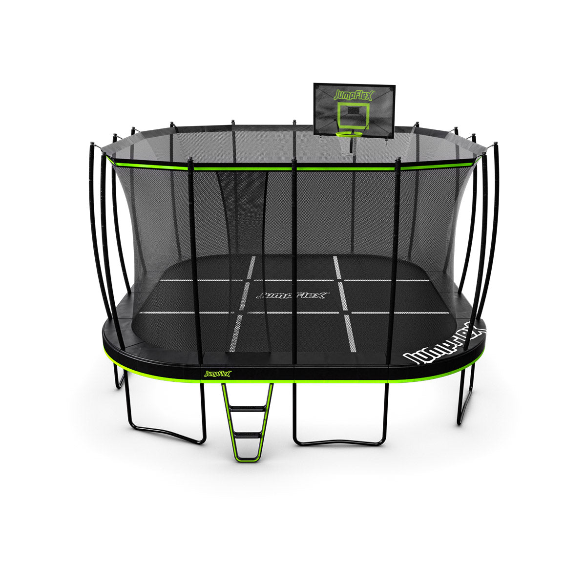 Jumpflex MEGA 19' Trampoline, Outdoor Playset with PROJAM Basketball Hoop, Black
