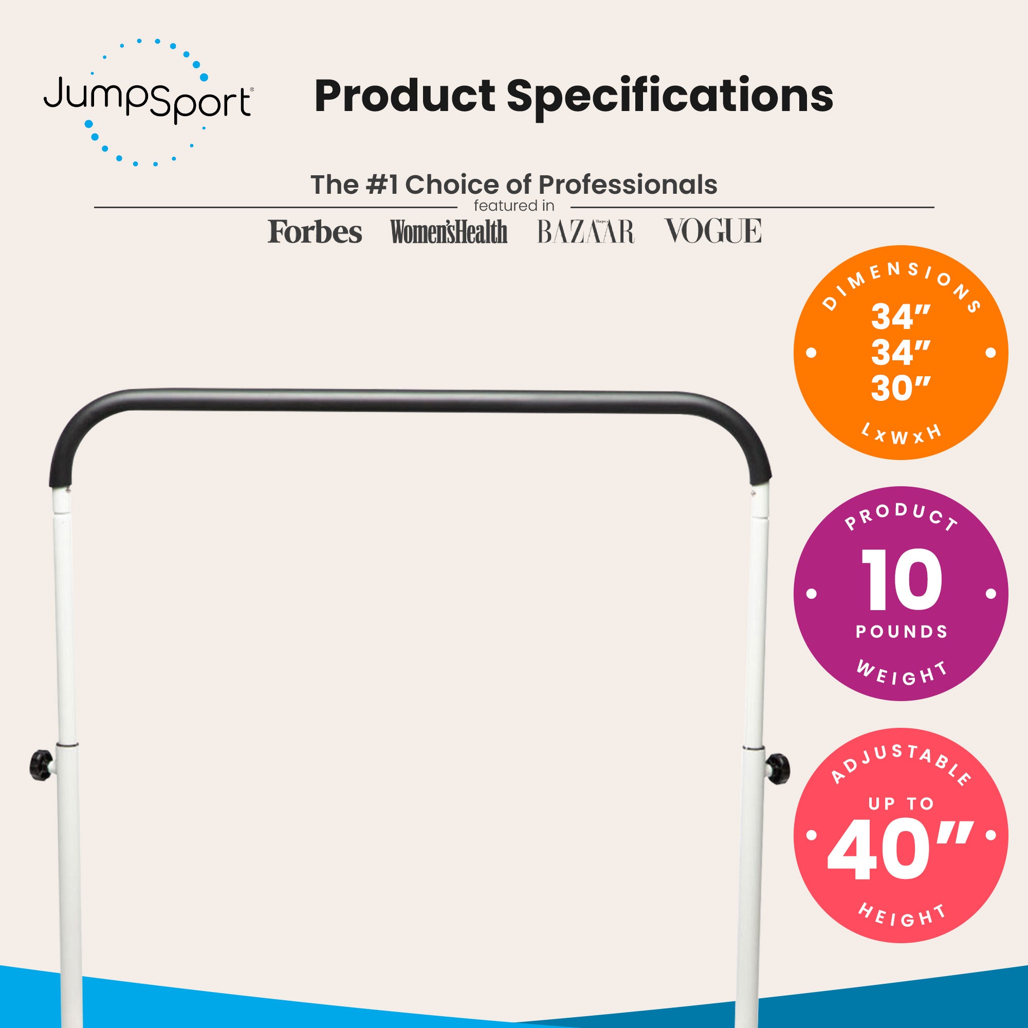 JumpSport 39" Exercise Handle Bar for Fitness Arched Leg Trampolines (Open Box) - VMInnovations