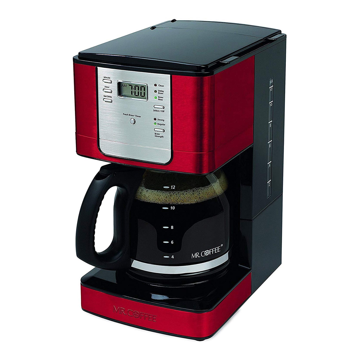 Mr. Coffee Small 12-Cup Auto-Pause Programmable Coffee Maker, Red (Open Box)