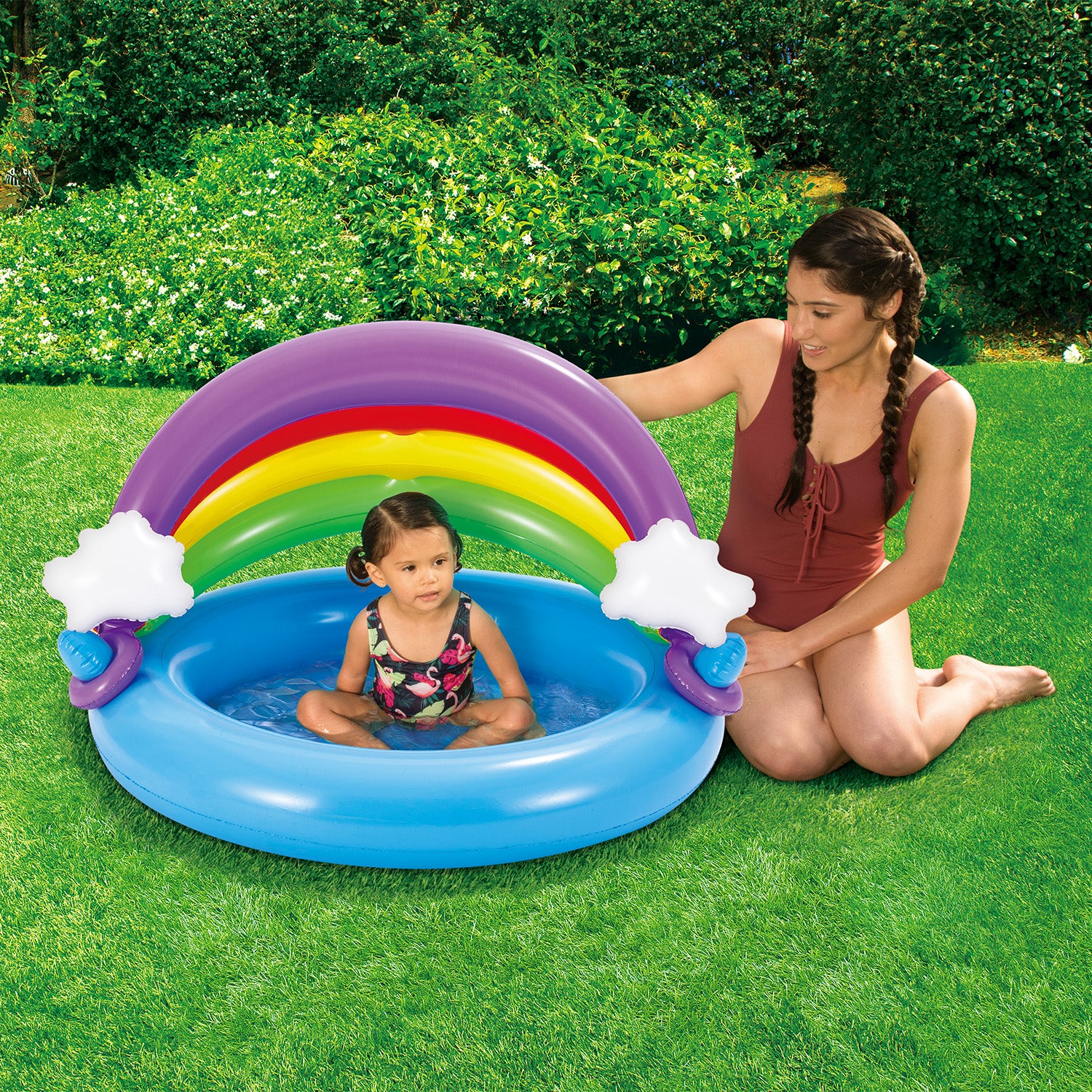Summer Waves Inflatable Rainbow Baby Shade Kiddie Pool with Soft Cushioned Base - VMInnovations