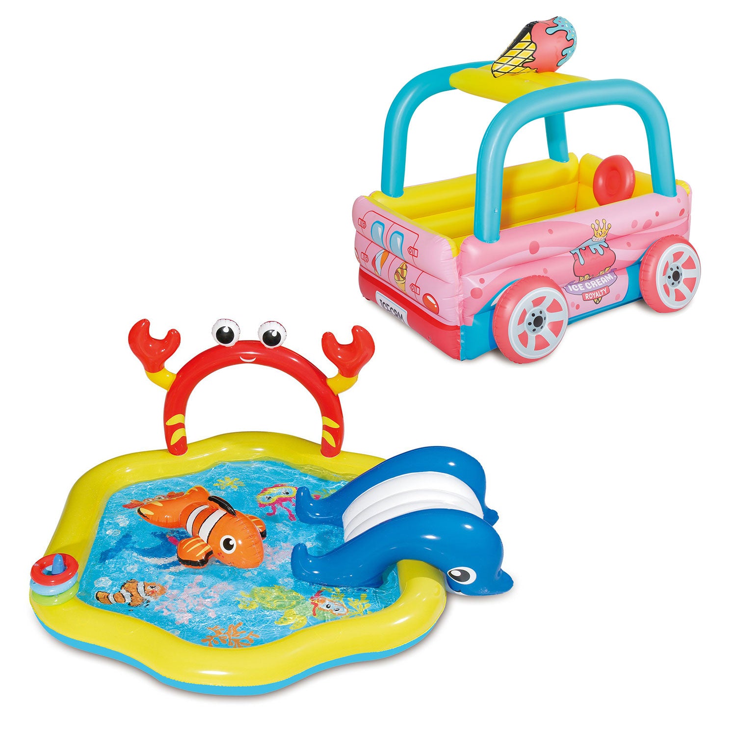 Summer Waves 77in x 34in Inflatable Under the Sea & Ice Cream Truck Kiddie Pools