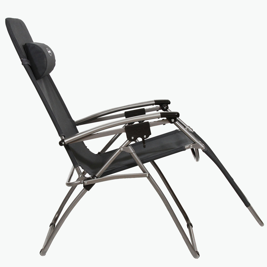 Kamp-Rite Outdoor Folding Reclining Zero Gravity Chair w/ Headrest Pillow, Gray - VMInnovations